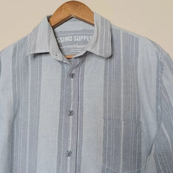 Mossimo Supply Co Men's Large Grey 100% Cotton Long Sleeve Stripe Button Shirt - Picture 4 of 9